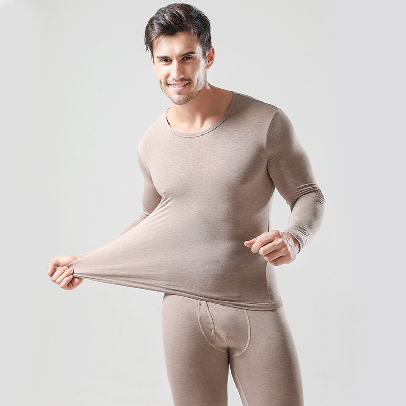 men's aerobic skin friendly underwear elastic thin bottomed pajamas round neckline homme warm suit