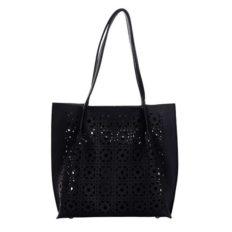 Grande capacité femmes sacs à main en cuir Pu dames sac à bandoulière créateur de femme évider sacs de messager: Black