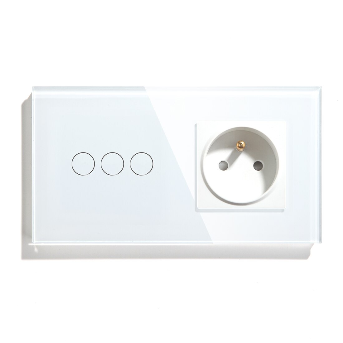 BSEED Touch Light Switch 1 Gang 2 Gang 3 Gang With FR Wall Socket White Black Gold Wall Sensor Switch Crystal Glass Panel Home: White 3 gang / 2 Way