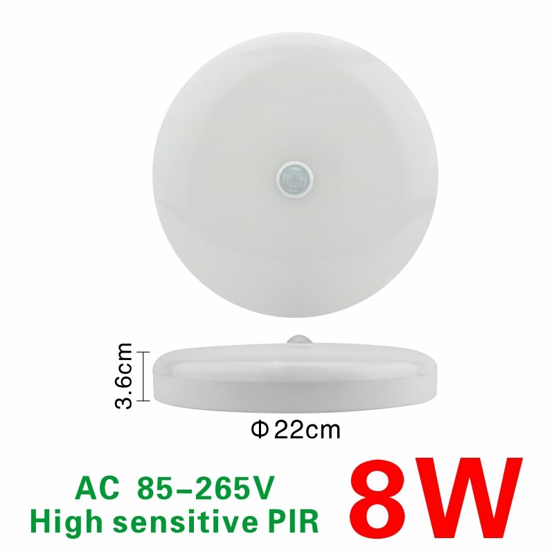 LED Ceiling Lamp 8w 18w PIR Motion Sensor Lamp Surface Mounted Auto Smart Sounds Control AC 110V 220V Round Panel Light: 8W PIR Sensor