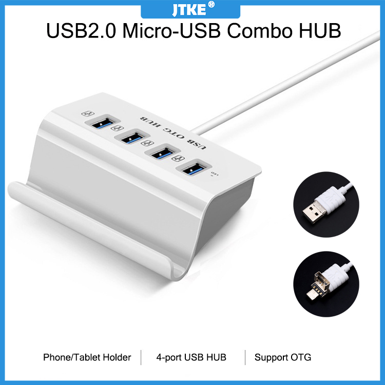 JTKE-Hub Micro USB 3 en 1 de 4 puertos, Hub OTG de alta velocidad, Multi USB 3 0 divisor para Windows Tablet Smartphone PC con soporte para teléfono