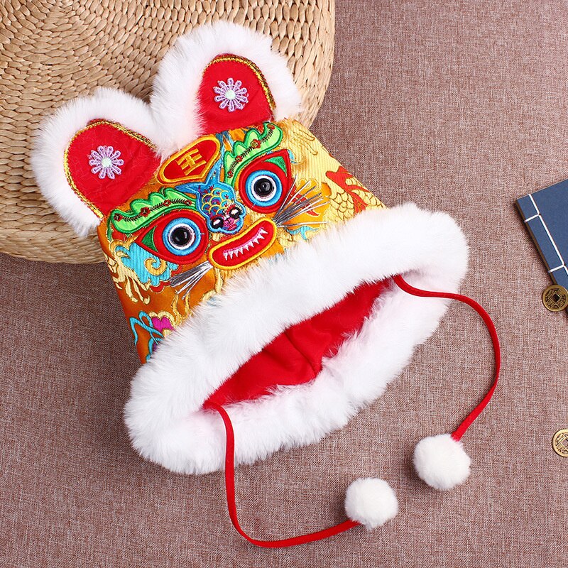 Herfst En Winter Geborduurde Tijger Hoofd Katoenen Muts Baby Semi Handleiding Kinderen Dans Fotografie