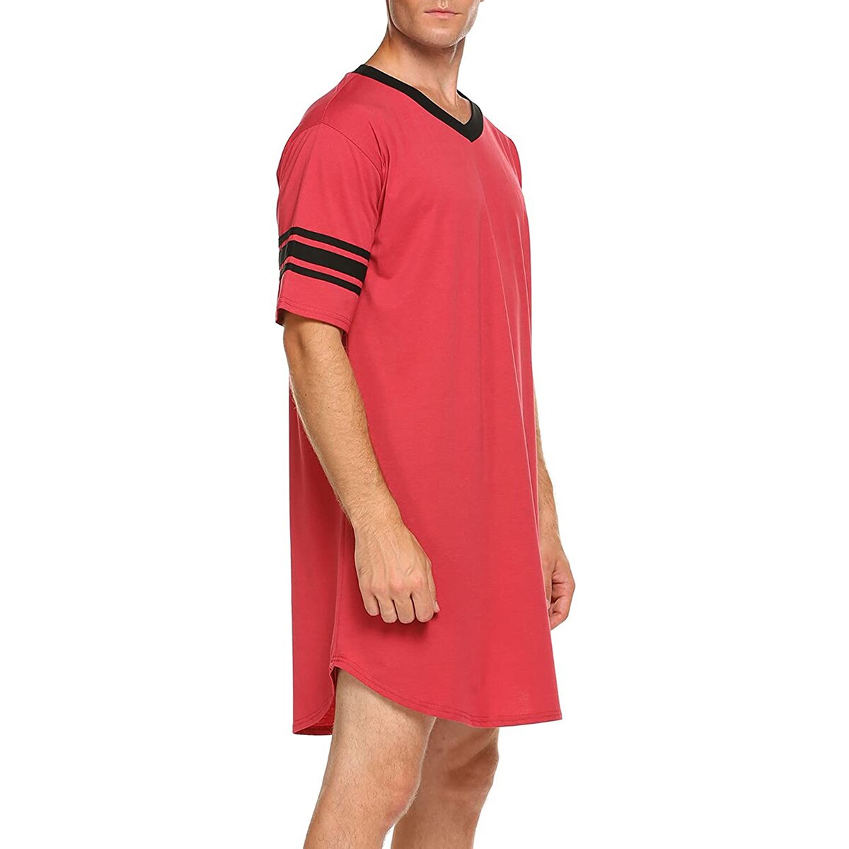 Men Cotton Nightshirt Sleep Tops Short Sleeve V-neck Soft Loose Nightwear Sleepwear Casual Homewear Summer Male Nightdress