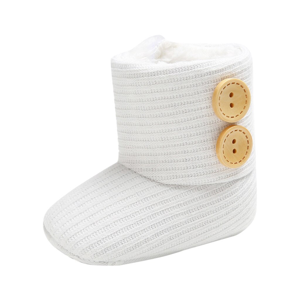 Warm Baby Winter Boots Girls Soft Sole Crib Shoes Button Cotton Flats Boot Shoes Knitted Solid Buttons Toddler Shoes Boys Grils