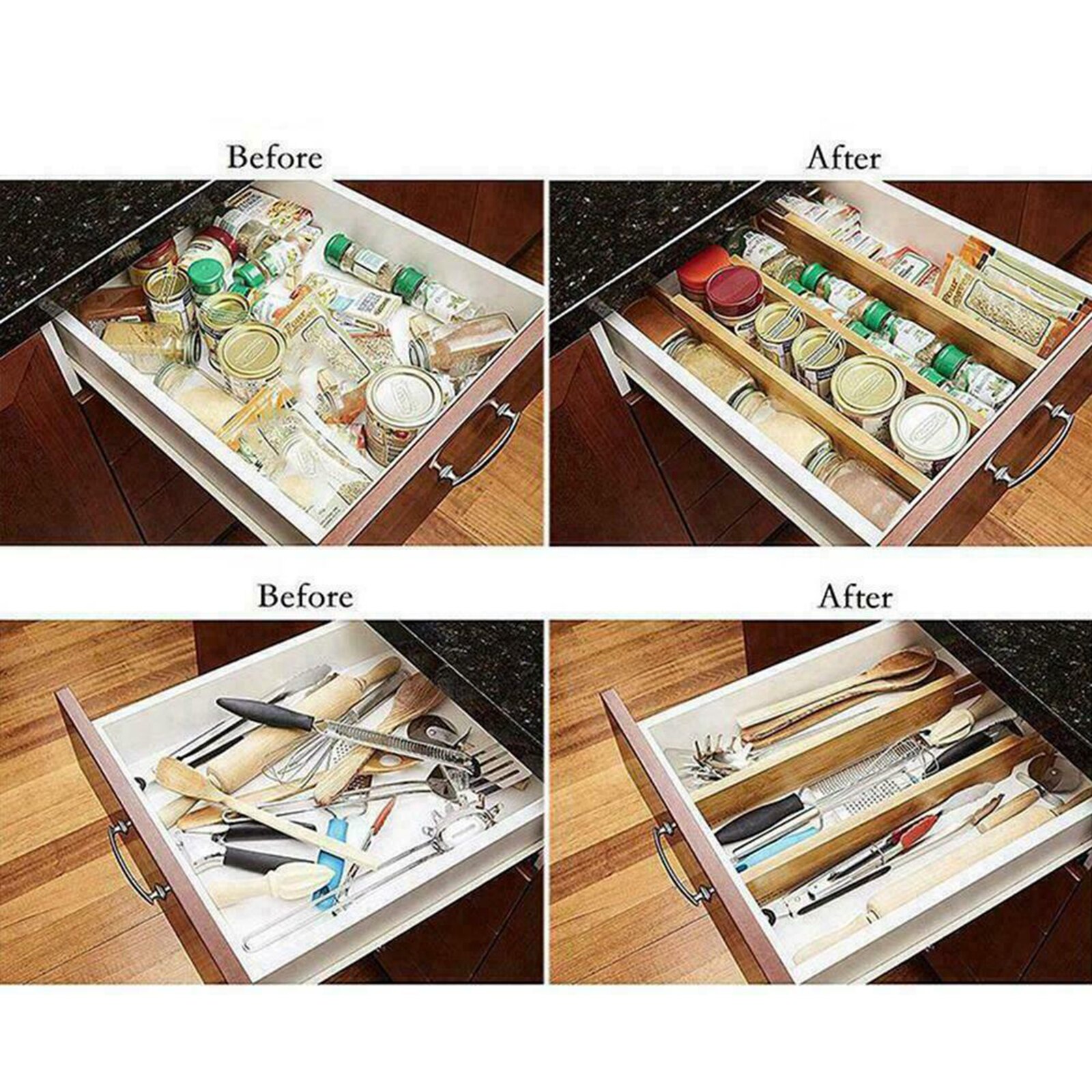 Separadores de cajones de bambú expandibles, utensilio ajustable, organizador para cocina, dormitorio, baño y oficina
