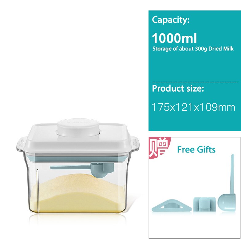 Bærbar baby melkepulver container låve matte oppbevaringsboks ingen bpa spedbarn fôringe matte oppbevaringsboks med skje til nyfødt: Gjennomsiktig 1000 ml