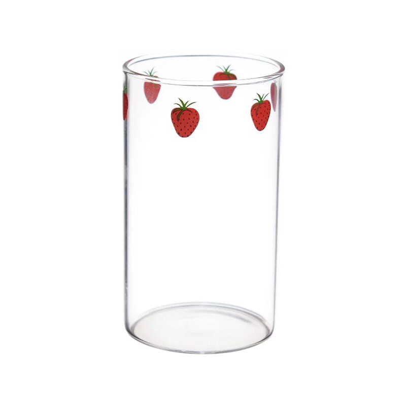 2 Pieces 300ml 10oz High borosilicate Cute Strawberries Water Milk Drinking Glasses Cup With Straw