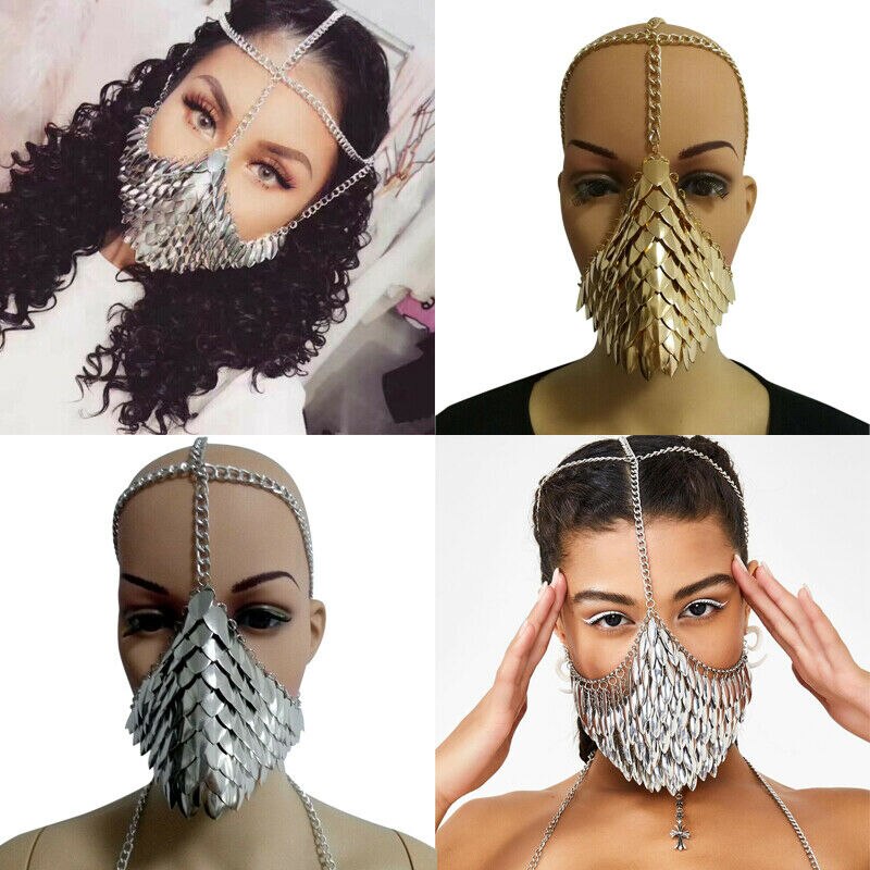 Alliage tête chaîne femmes Steampunk métal masque tête chaîne pour Halloween fête Cosplay glands