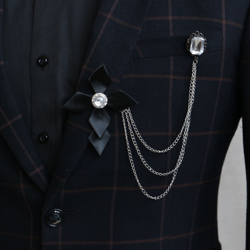 Særtilbud tidsbegrænset trendy broche brocher europæisk herredragter broche pin kæde kvastklynge lille jakkesæt til og