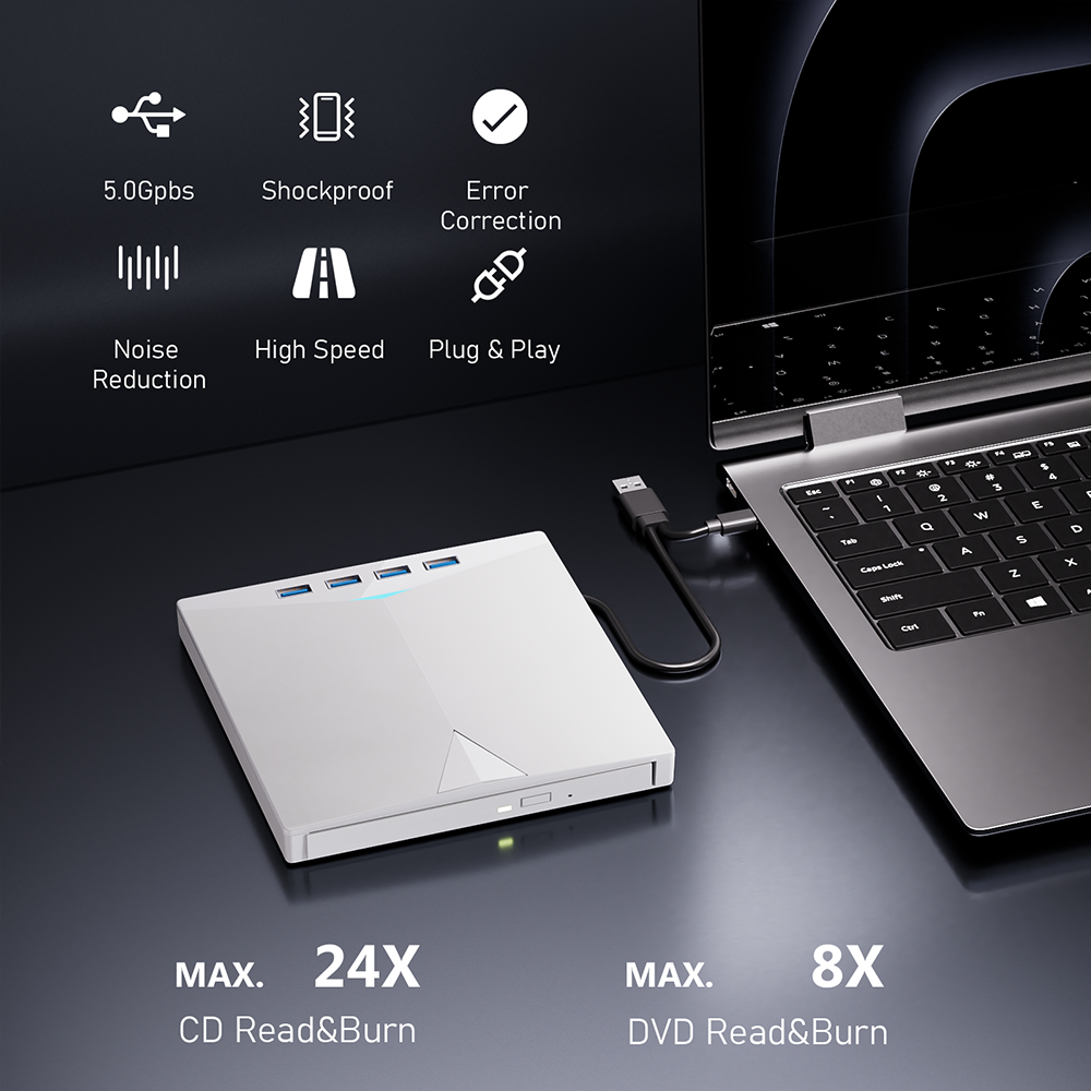 7-in-1 externes DVD RW optisches Laufwerk CD-Brenner Lesegerät Player USB 3.0 Typ-C optisches Laufwerk externer PC Laptop Desktop