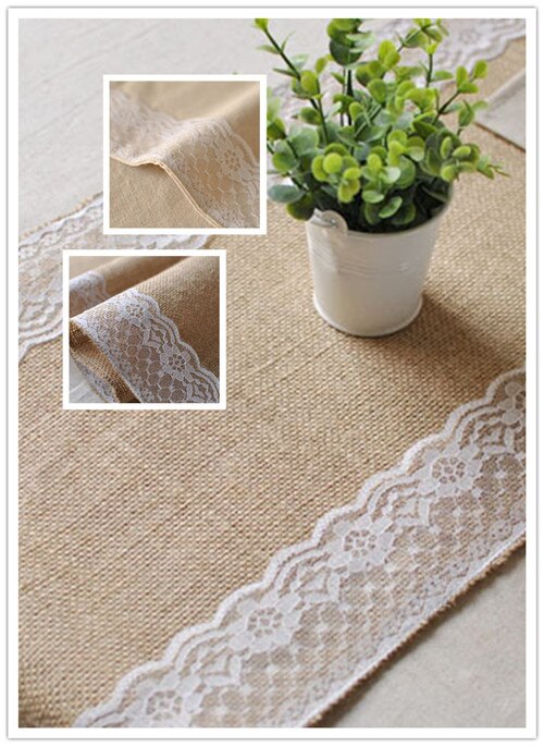 Bröllops säckbord bordslöpare/burlap spets bords löpare/hem fest bord dekoration/bröllop bord dekoration (30 cmx 270cm)