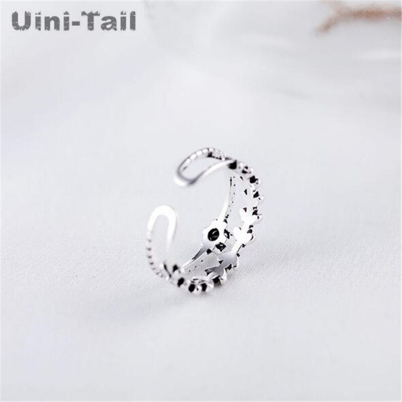 Uini-Schwanz heißer neue 925 Sterling silber kreative Obsidian blatt Ring Korea einfache dynamische Ring GN483