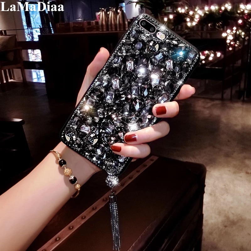 Bling Juwelen Strass Crystal Diamond Soft Back Hanger Telefoon Case Cover Voor Samsung S7 S8 S9 S10 Plus S10E Note 5 8 9 10