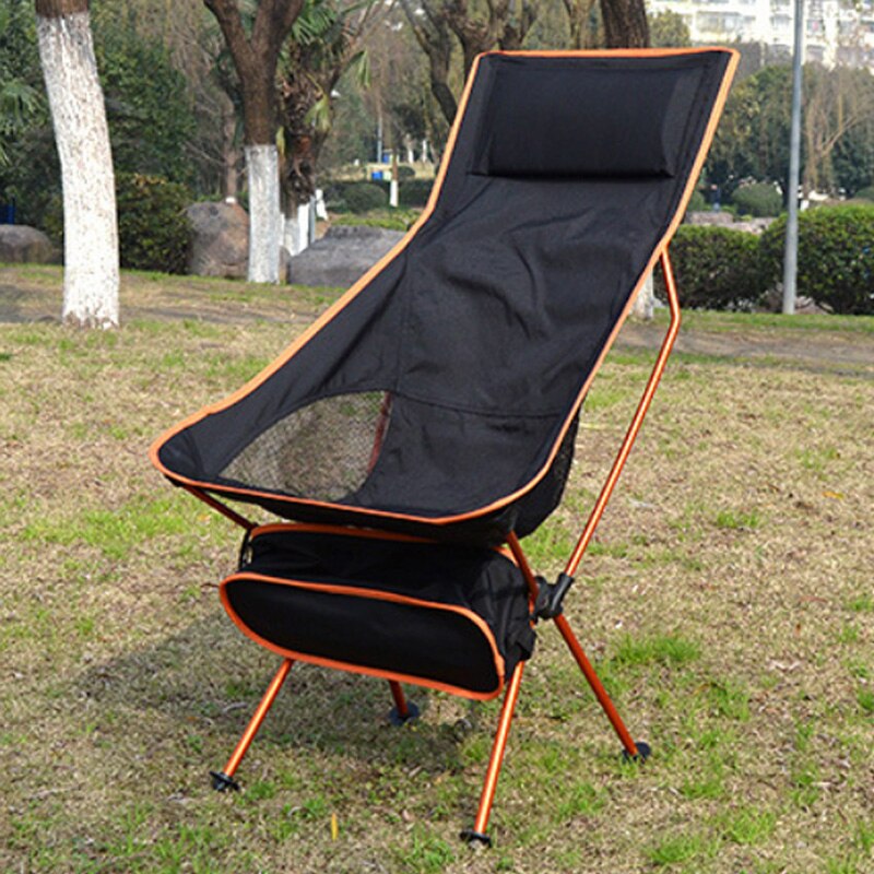 Foldbar campingstol fiskeri bbq vandreture ultra let stol udendørs værktøj stærk høj belastning 150kg strand picnic foldestol  od013: Orange