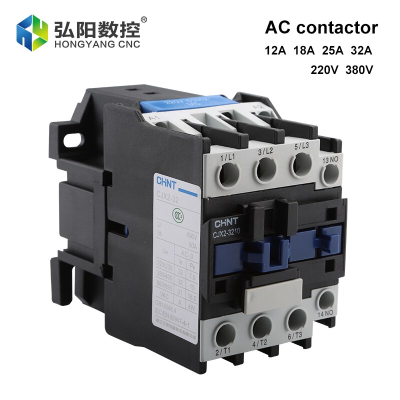 1PCS Universal AC Contactor CJX2 Series Single-Phase 220V/380V Normally Open Copper Ring 12A 18A 25A 32A