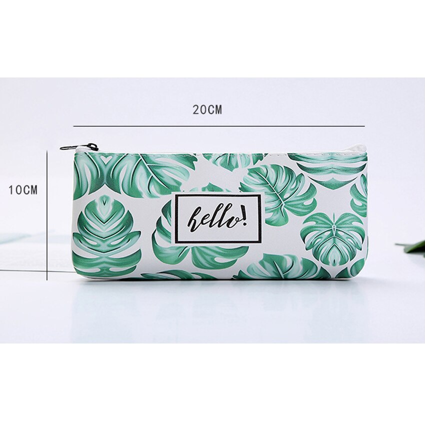 1Pcs/lot Lovely Small Fresh Leaves PU Pen box School Pencil Case Stationery Box Small Object Storage Bag