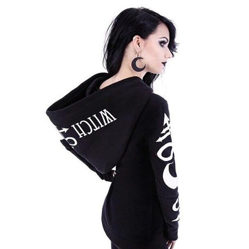 Feecolor Vrouwen Hoodie Jas Gothic Casual Hooded Zip Up Lange Mouw Sweatshirt Top