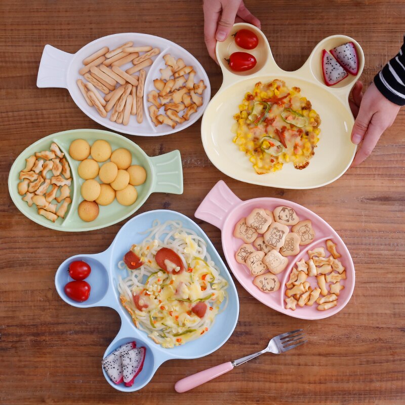 Ceramic children plate baby tableware cute cartoon kindergarten home breakfast plate grid plate biscuit fruit plate