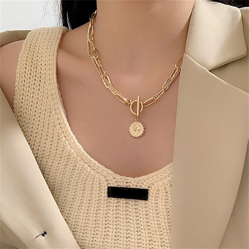 Collar de cadena de eslabones dorados estilo Hip Hop para mujer, Gargantilla gruesa, grande, cubana, joyería Punk: 144ENS0317