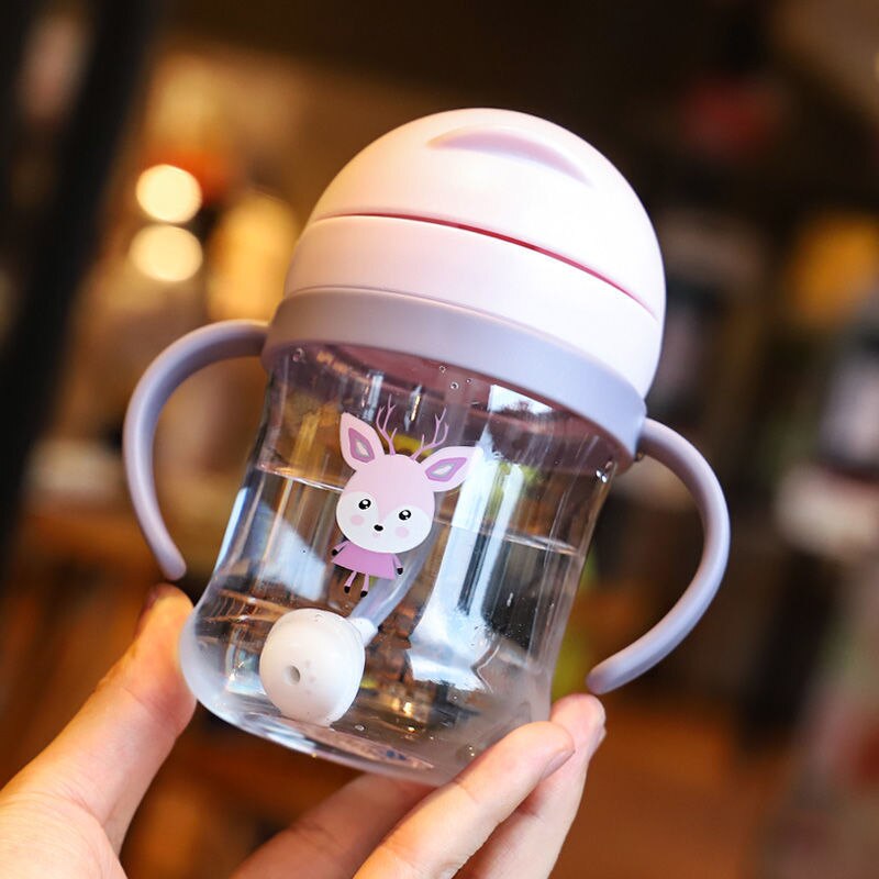 250/350ml babymatande halmkopp barn lär sig mata dricka tritan vattenflaskor barn träningskopp med gravitationsboll: 250ml- rosa kaniner