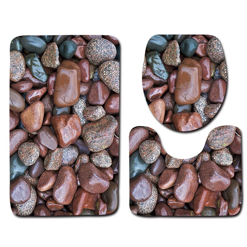 3 Piece Set Stone Printing Bath Mat Set Anti Slip Carpet Doormat Bathroom Cover Toilet Seat Mat Bath Rug Accessories for Toilet: A8 / 400MMx600MM