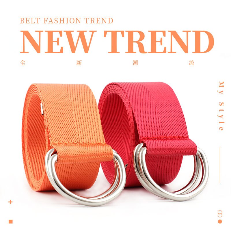 Harajuku Women Belt Solid Red Black Unisex Double D Ring Canvas Strap Female Long Waist Belts For Jeans