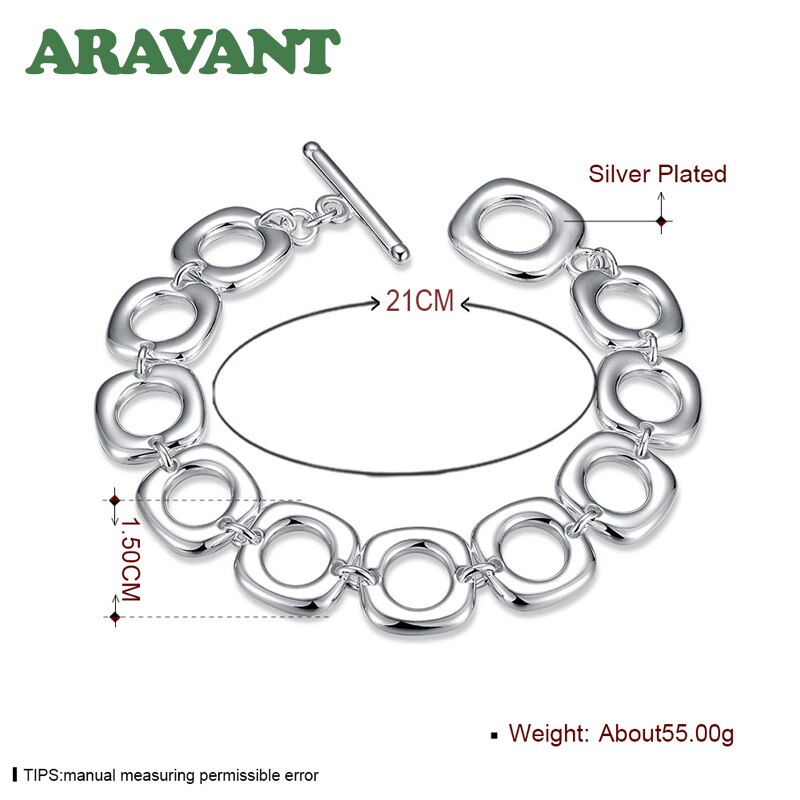 925 Silver Square Toggle Clasp Bracelets Chains For Men Silver Jewelry