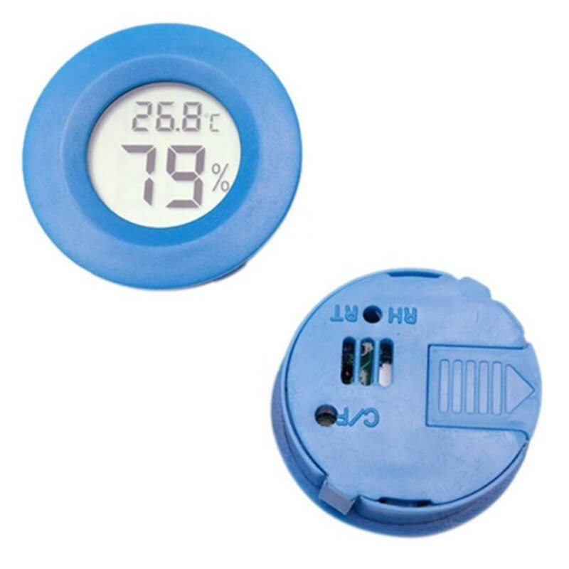Digital lcd display temperatur fugtighedsmonitor pet termometer hygrometer runde: Blå