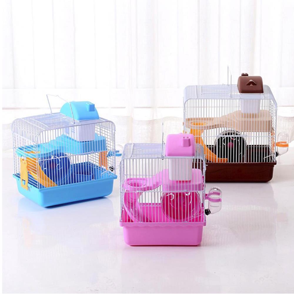 Jaula para ratas, casa para ratones, 2 pisos, almacenamiento de 3 colores, suministros para mascotas, para exteriores, lujosa jaula portátil para hámster, portador de botellas de agua