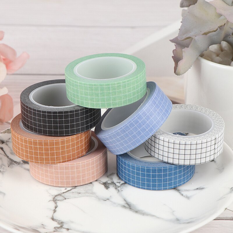 Grid Washi Tape Japanse Papier Diy Planner Masking Tape Plakband Stickers Briefpapier Tapes Decoratieve Kleurrijke