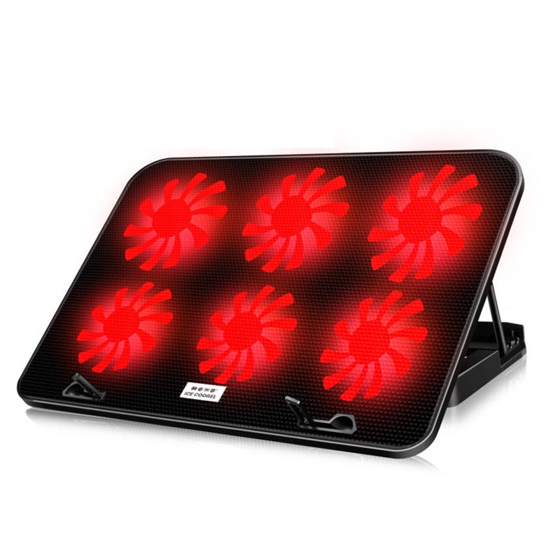 Gaming Laptop Cooler Fan 5 Heights Adjustable Notebook Cooling Base USB Powered with 6 Quiet LED Fans for 11-18inch: Red