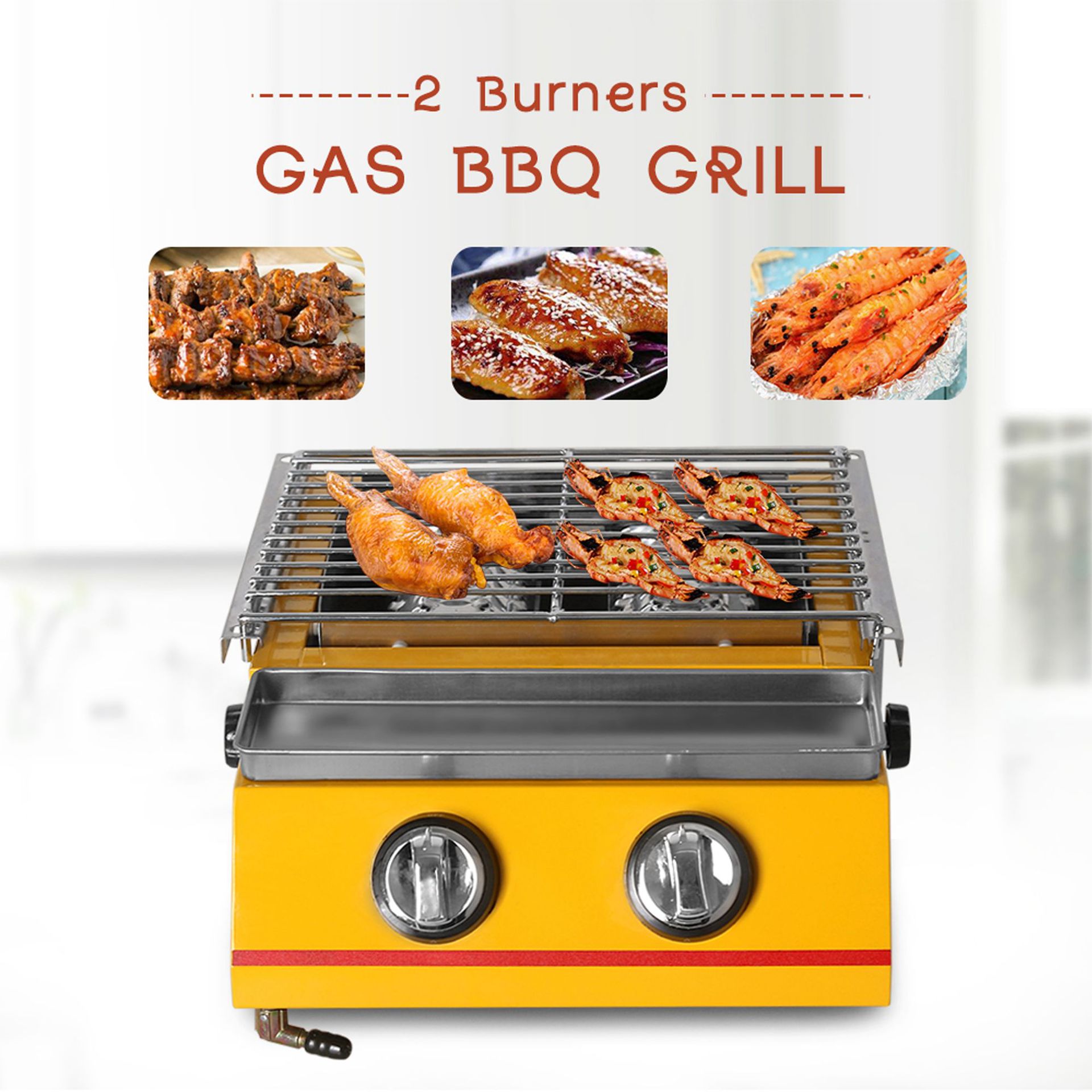 Barbecue Grill For Outdoor LPG 2 Burners Gas Grill Fast Stainless Steel with Glass/Yellow Shield