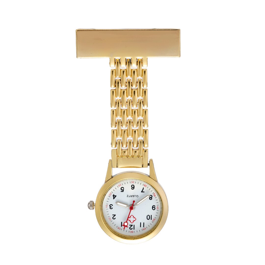 Shellhard legering rund skivestift på lomme broche fob analog quartz sygeplejerske ur guld ure mænd kvinde relogio de bolso: Guld