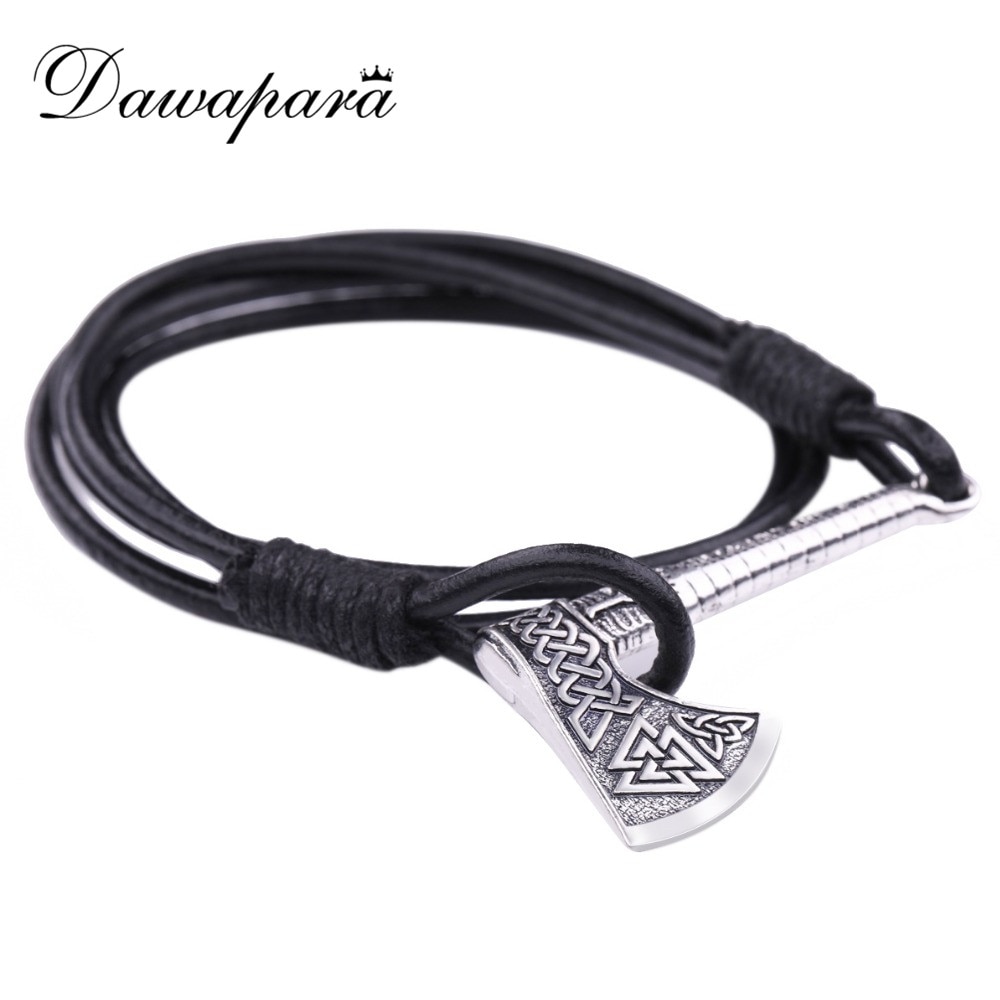 Dawapara Viking Valknut Rune Aligiz irlandais trinité symbole hache breloque Bracelet en cuir de saint valentin