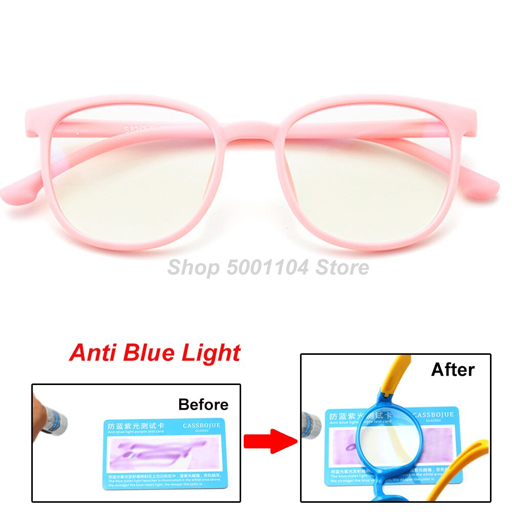 Blå lys børn briller dreng pige optisk ramme gennemsigtig barn briller anti blænding computer recept briller  uv400: Lyserød