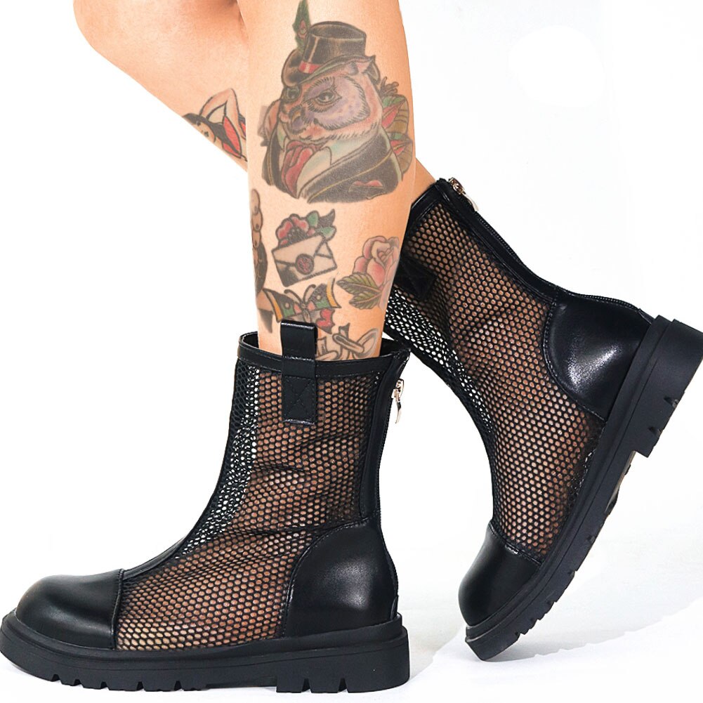 Brand Leisure Gezellig Wandelen Gothic Zwarte Mode Zomer Laarzen Casual Platform Gladiator Mesh Sandaal Vrouwen Schoenen: 8.5