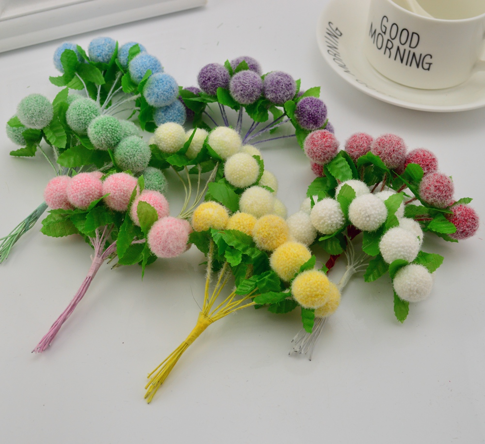 Flores artificiales baratas para decoración de hogar, jardín, boda, corona, , Scrapbooking, manualidades, bolas de pompón de simulación, 6 uds.