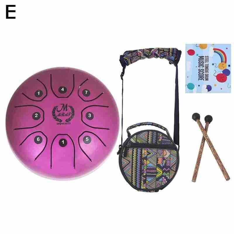 5.5 Inch Mini Worry Free Drum 8-tone Tongue Drum Steel Hand Pan Drum Percussion Instrument Carry Bag Ethereal Worry Free Drum: E