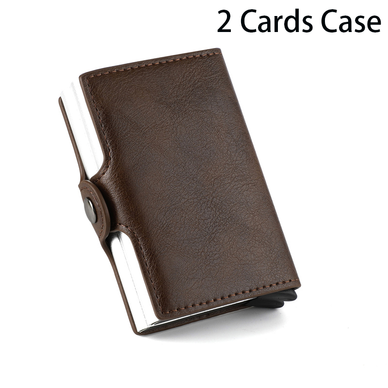 Rfid Kaarthouder Anti-Diefstal Mannen Lederen Portemonnee Kleine Airtag Portefeuilles Pop-Up Aluminium Business Bank Card Case: CZ03 (2 Case) Coffee