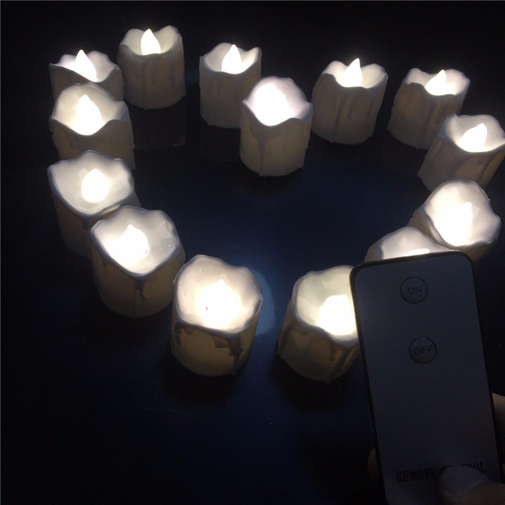 Pack of 12 Electronic Flameless Candle Remote control LED Candles Christmas Wedding Tealight Church Decoration Tear