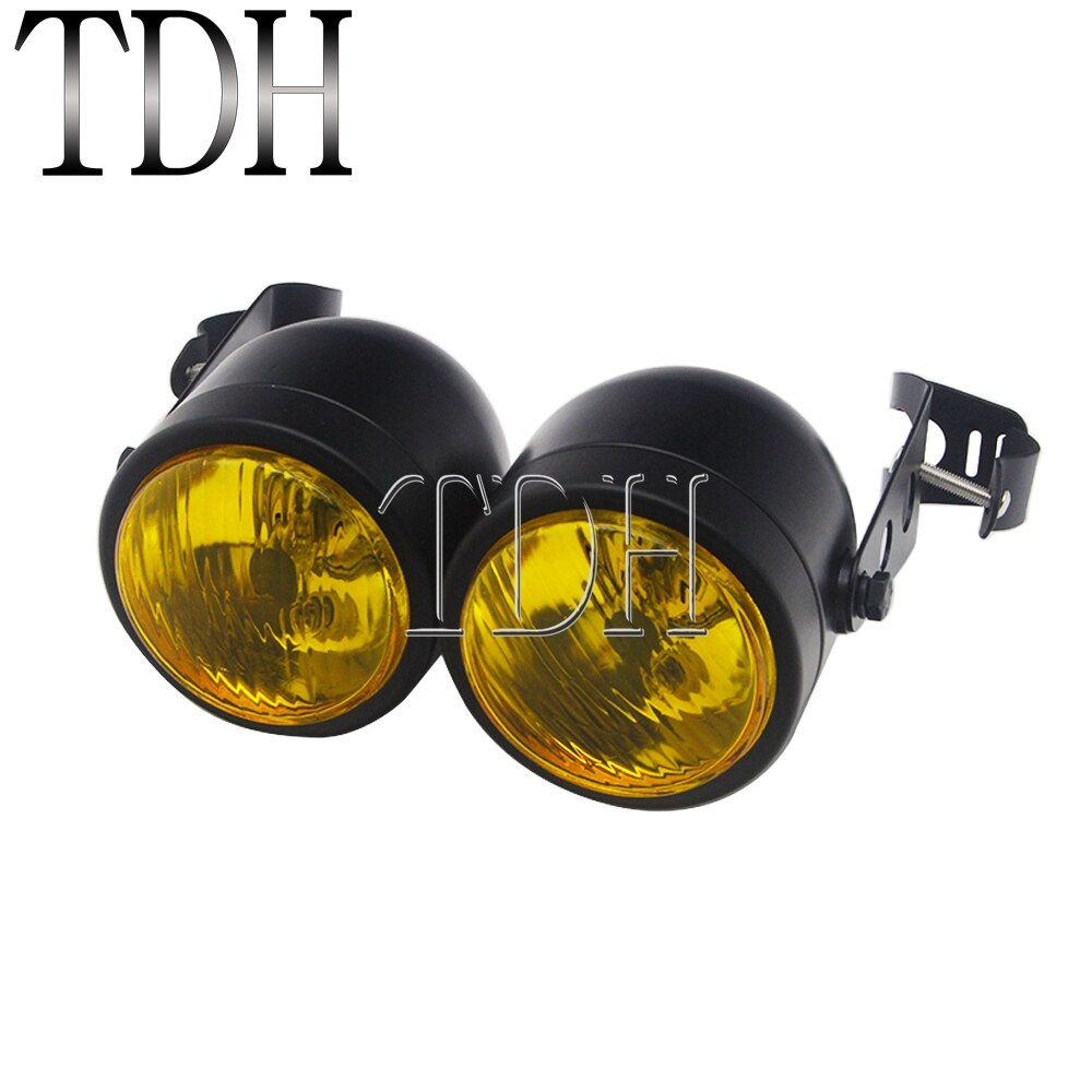 Motorcycle Retro Headlight Mesh Grill Twin Dual Cafe Racer Front Head Light Lamp Bracket Mask Kits For Harley Dirt Bikes: B black yellow