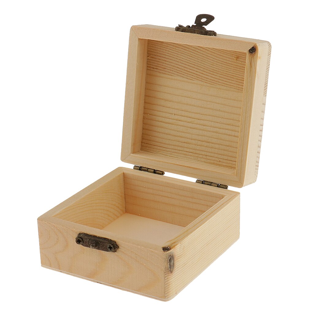 Natural Wood Wooden Box Storage Treasure Pirate Chest, Jewellery, Craft Box, Small, Hinged, 3.15x3.15x1.77inches