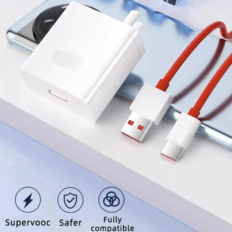Chargeurs rapides SuperVOOC 100W pour OnePlus 13 12 11 10 Pro Nord CE4 CE3 Lite OPPO Realme avec câble USB Type C de 1M