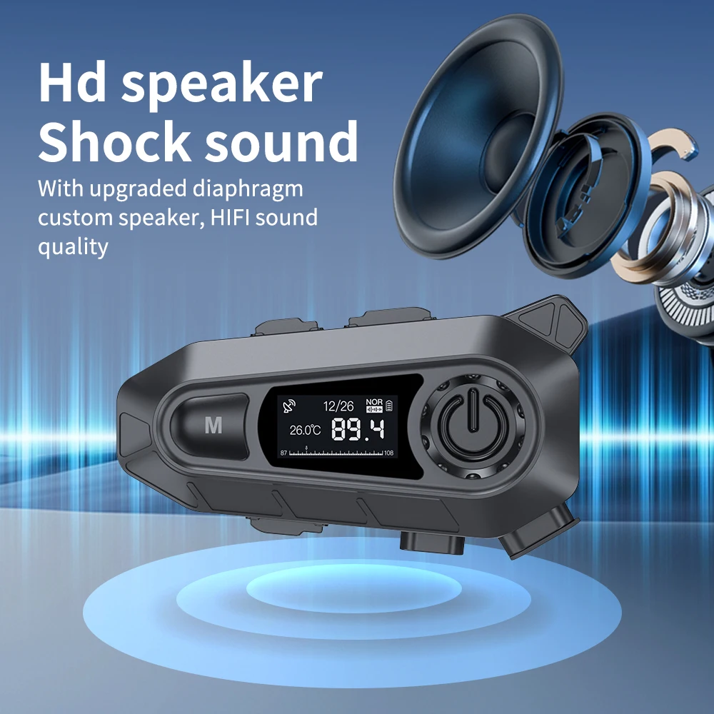A1 Motorrad Headset Bluetooth 5.3 EQ Helm Kopfhörer Drahtlose Freisprecheinrichtung FM Radio Musik Player mit LCD Bildschirm