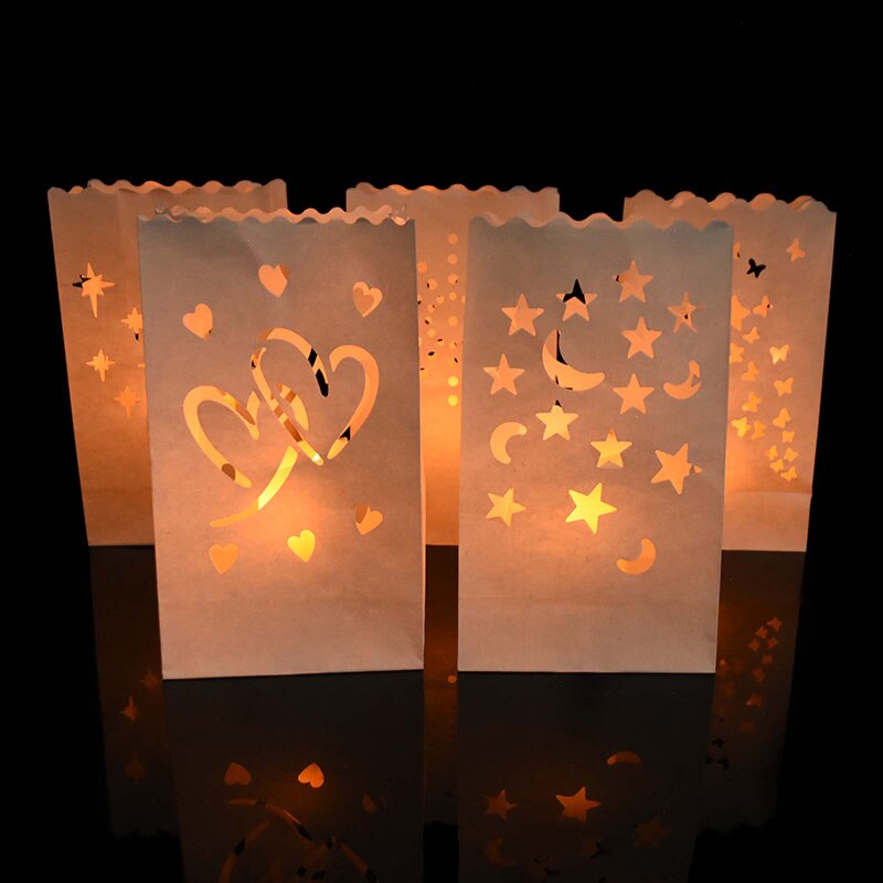 5Pcs Festival Laterne Hochzeit Geburtstag Party Dekoration Papier Kerze Tasche Herz Tee Licht Halter Für Valentine Party Dekor