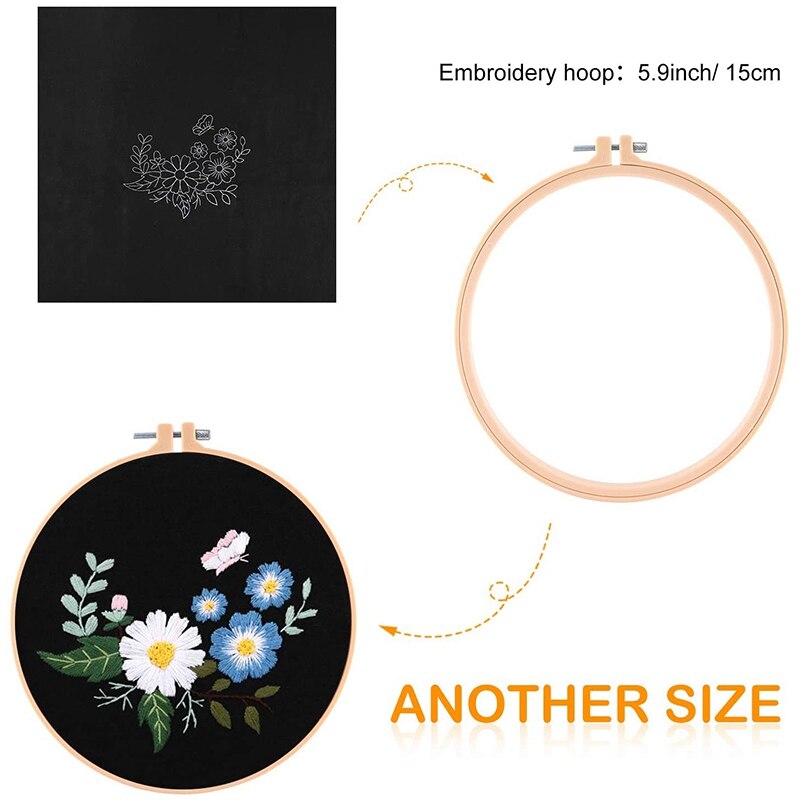 5 Sets Embroidery Starter Kit Cross Stitch Kit with Embroidery Clothes Embroidery Hoops Color Threads Needle Kit