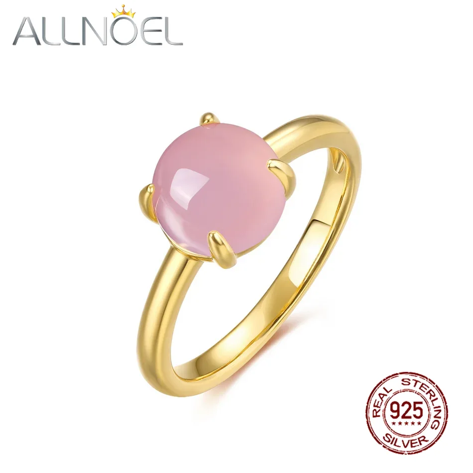ALLNOEL Anelli in argento sterling 925 con pietra rosa quarzo rosa per le donne Placcato in oro Romance Elegante regalo di anniversario di gioielli da sposa