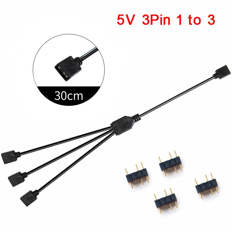 ARGB 5V 3Pin Extension Cable Adapter 30cm 1 to 1 2 3 4 5 12v 4pin RGB splitter cable for MSI A SUS ASRock AURA LED