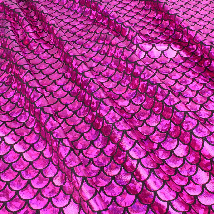 Bañador estampado de sirena de LICRA con holograma brillante, tela elástica de escamas de pescado, traje de baño de bailarina, 60 &quot;de ancho por yarda: Hot Pink