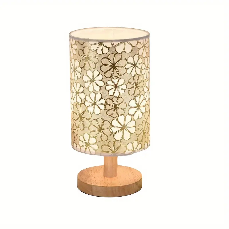 Lampada da tavolo semplice con copertura in tessuto, base in legno, alimentatore USB - luce tricolore per regali di studio in camera da letto: Default Title